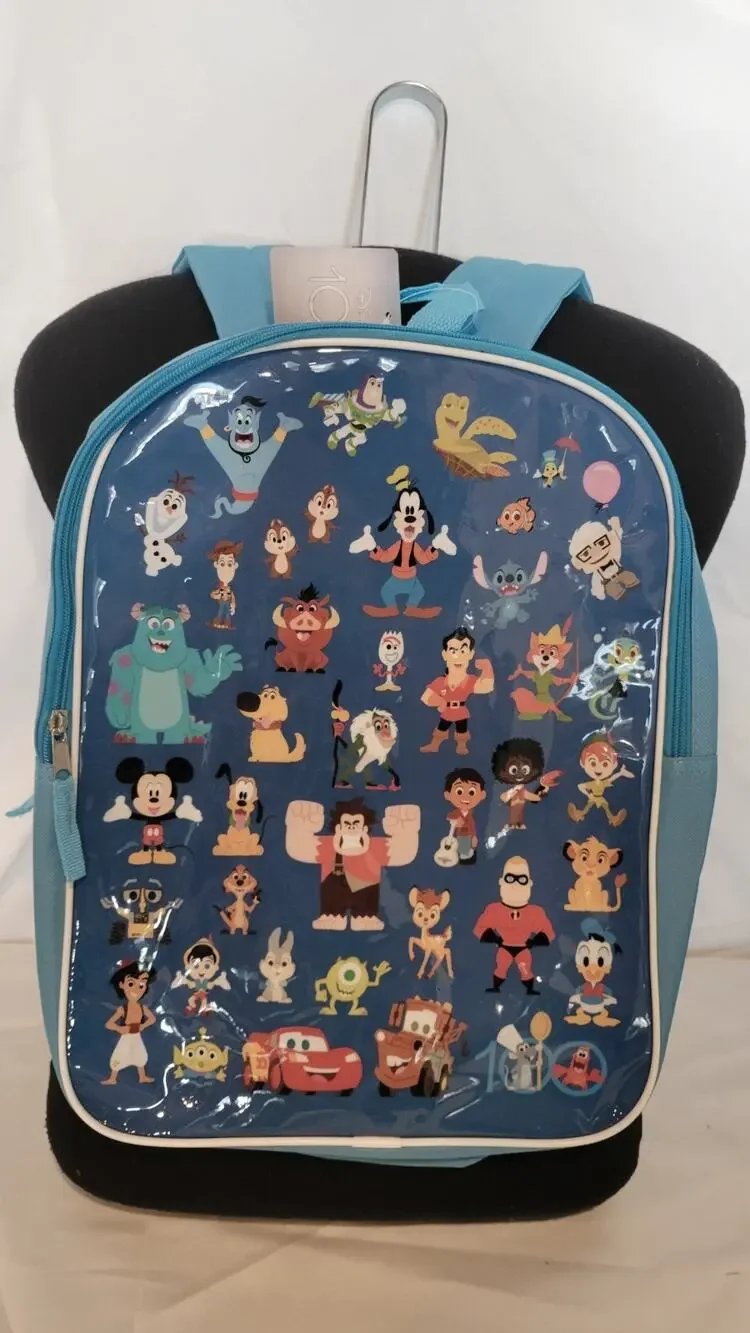 Disney 100 Characters Kids Backpack School Book Bag Fast Forward NWT Blue